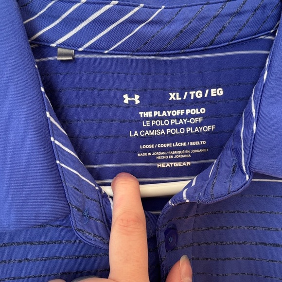 🎉4/30$🎉 Under Armour Navy and White Striped Polo - Picture 2 of 5